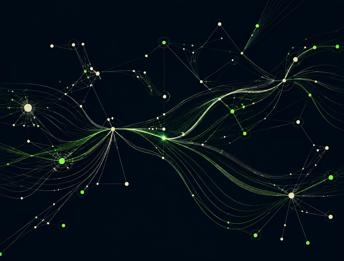 Abstract visualisation of connected system nodes and data lines